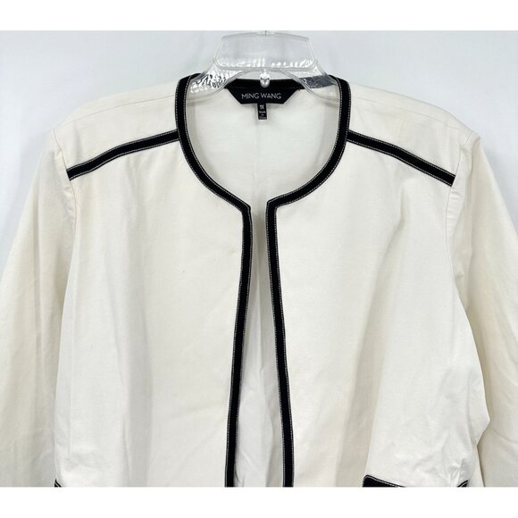 jacket blazer open front pockets 3/4 sleeve black ivory plus 1X - Picture 4 of 10